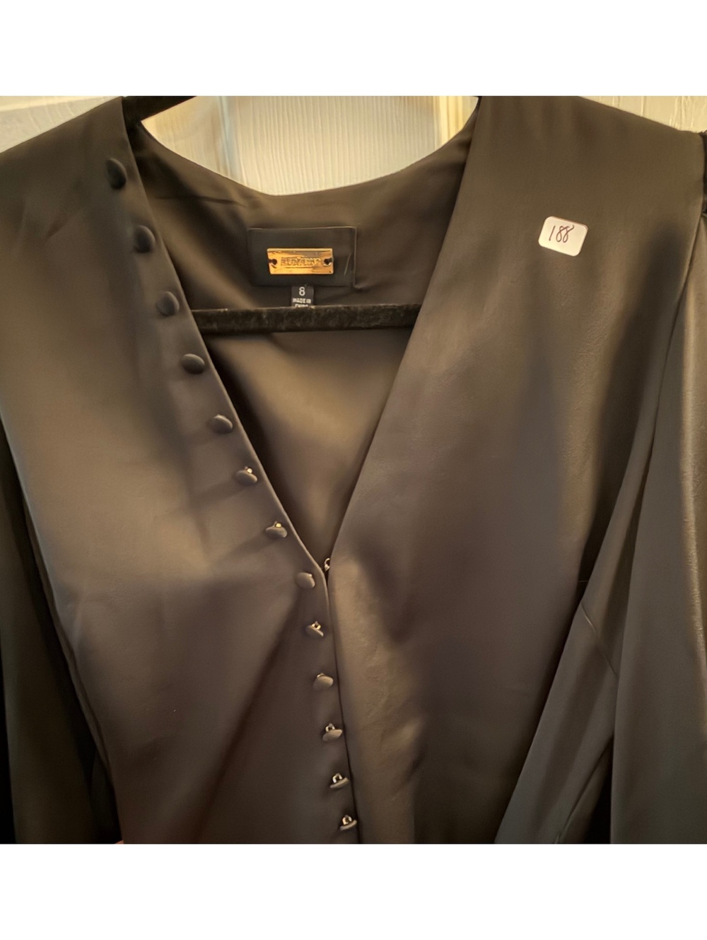 ALEXA ADMOR Women's Black Long Sleeve V-Neck Dress Size 8 with Button Details